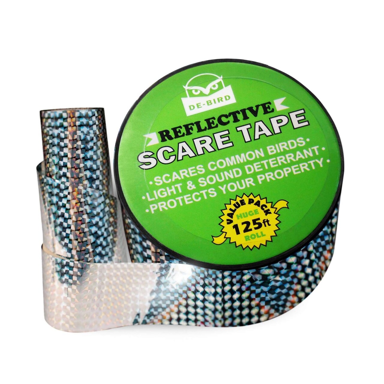 De-Bird Scare Tape - Weatherproof Reflective Tape - Seagull Reflective Ribbon for Balcony & Patio Deterrent - Reusable Goose Deterrent Scare Ribbon - 125 Ft Roll, Garden Style